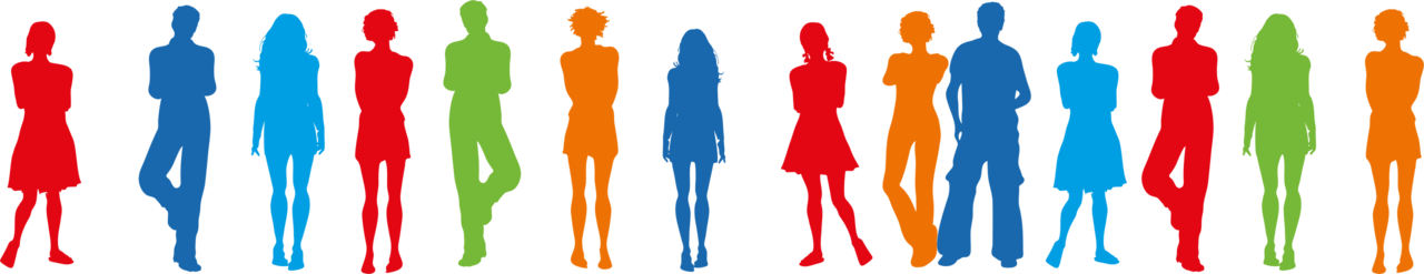 Bunte Menschen-Silhouetten in einer Reihe nebeneinander